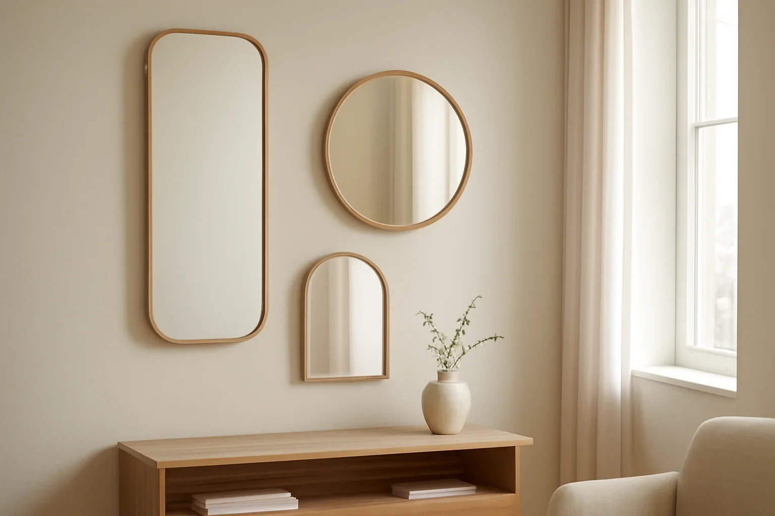 Best Mirrors for Small Spaces in a calm modern interior setting