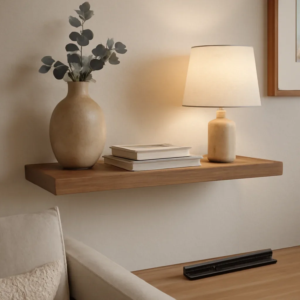 Decor and material detail for floating bookshelf installation guide