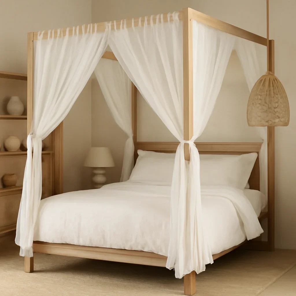 Decor and material detail for how to choose a canopy bed