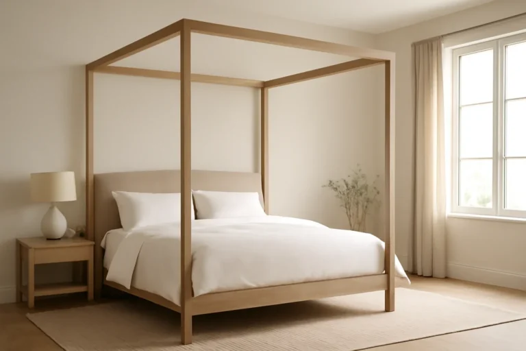 How to Choose a Canopy Bed in a calm modern interior setting