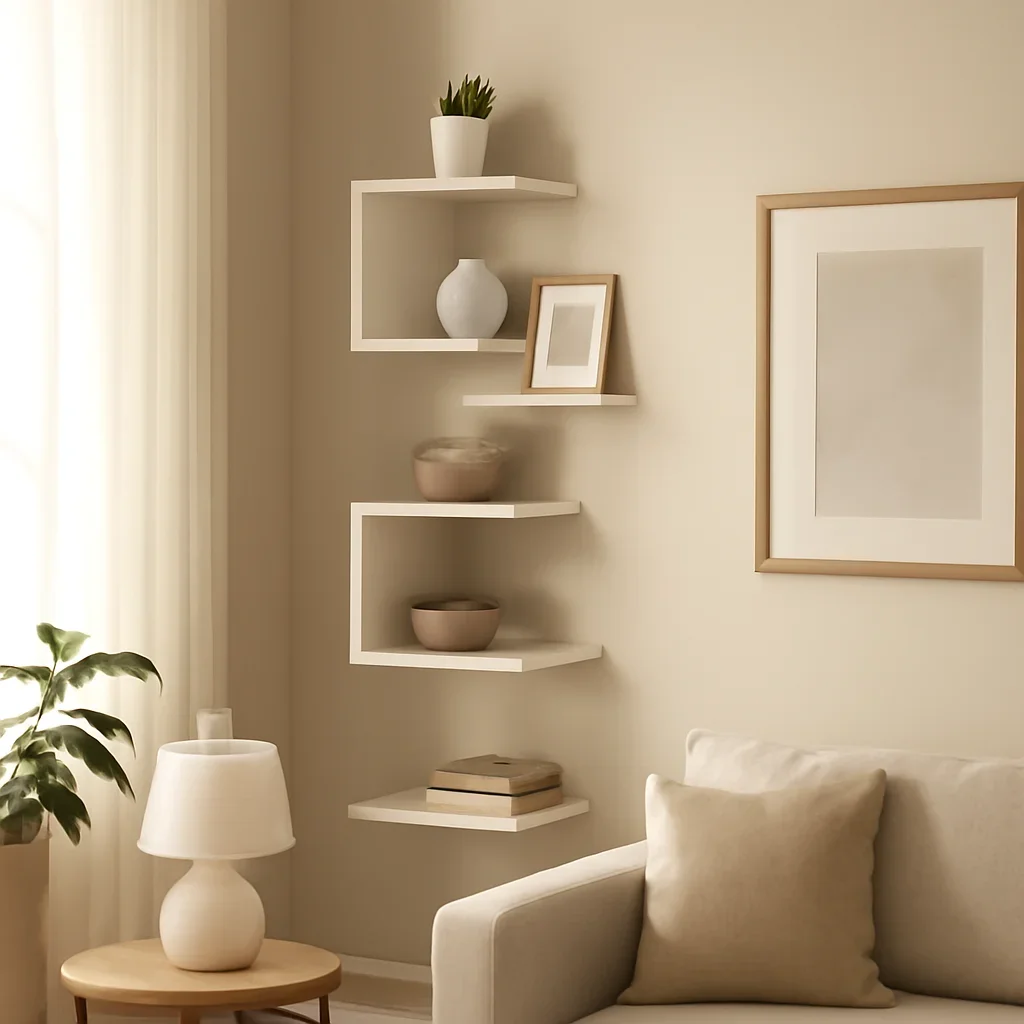 Inviting modern interior related to how to style zig zag corner shelves