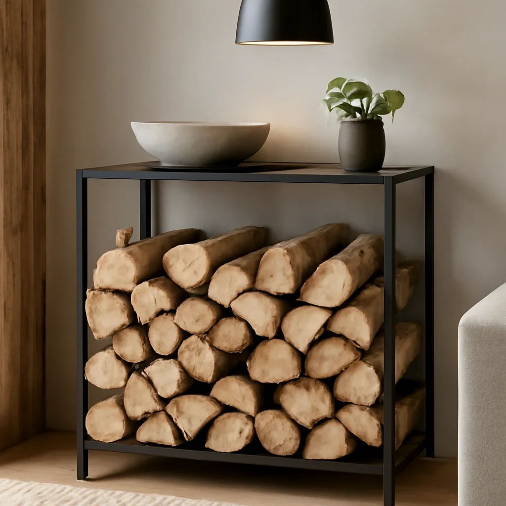 Decor and material detail for modern firewood storage diy ideas