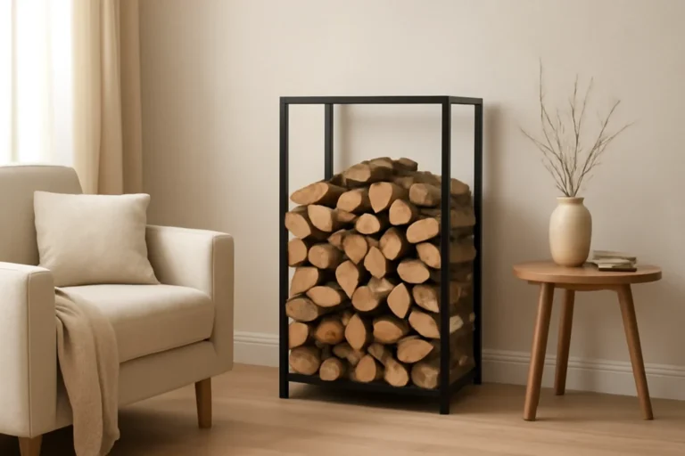Modern Firewood Storage DIY Ideas in a calm modern interior setting
