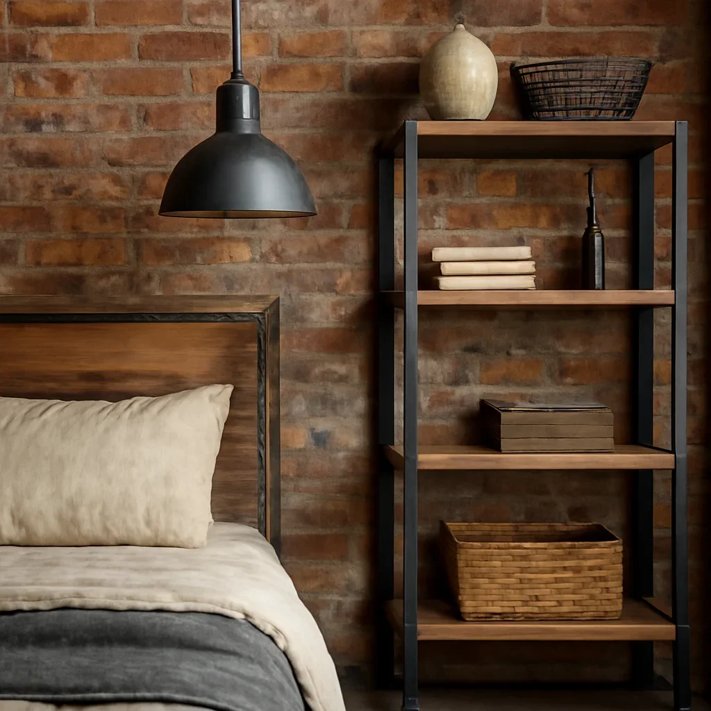 Decor and material detail for rustic industrial bedroom checklist