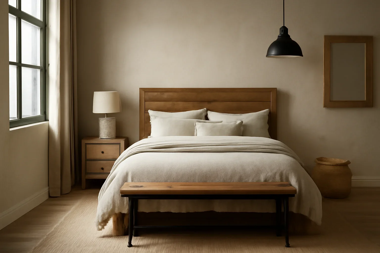 Rustic Industrial Bedroom Checklist in a calm modern interior setting